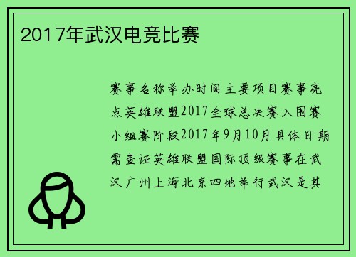 2017年武汉电竞比赛